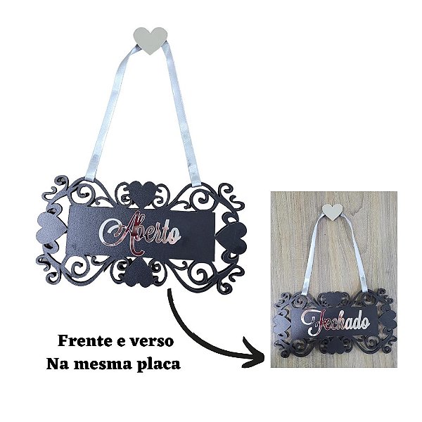 Placa aberto e fechado em MDF 25cm preta