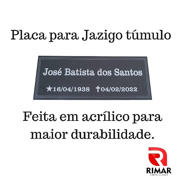 Placa para Jazigo túmulo 22x8cm