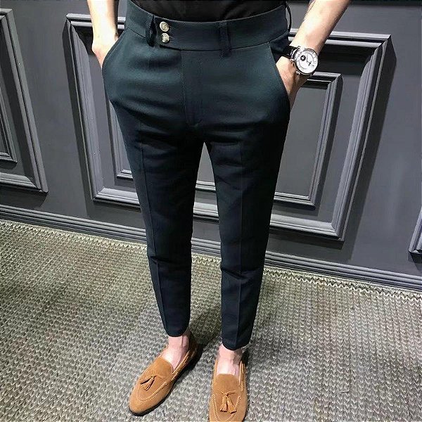 Calça Reta em Poliéster para Homens Look Casual Moderno