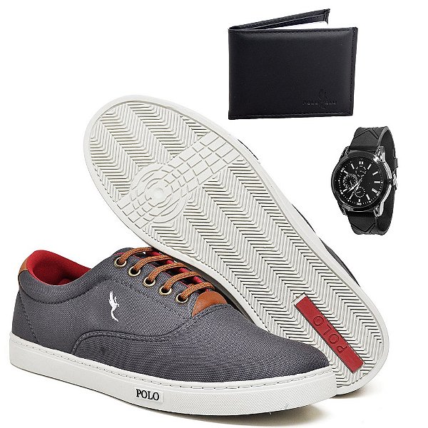 Sapatenis Casual Masculino Polo Blu Cano Baixo com Relógio e Carteira de Brinde