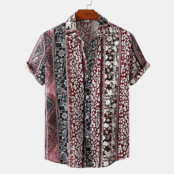 Camisa masculina solta de verão com manga curta