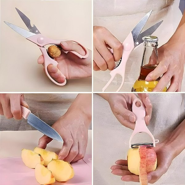 Kit 4 Peças Cozinha Tábua Faca Tesoura Descascador Luatek LCC-2313