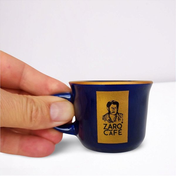 Caneca Zaro Café Azul com Borda Dourada 70ml