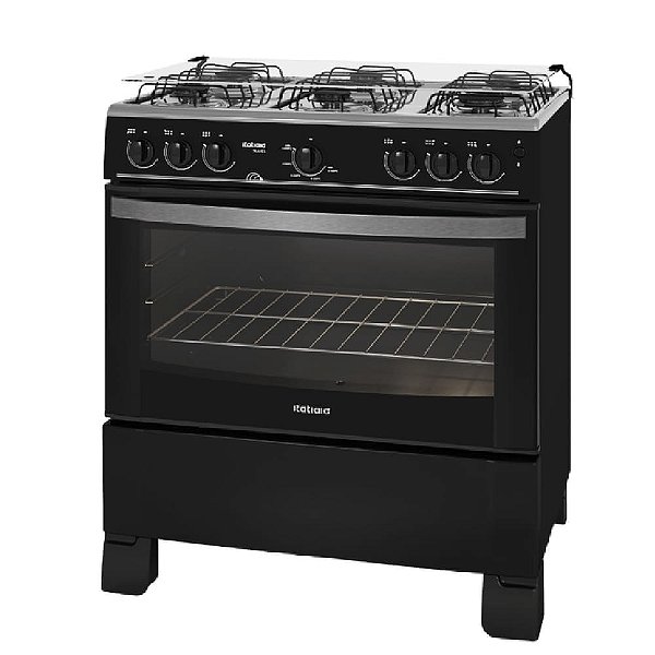 Fogão à Gás Itatiaia Waves 6 Bocas Preto Mesa Inox Forno 88,5 L-Bivolt