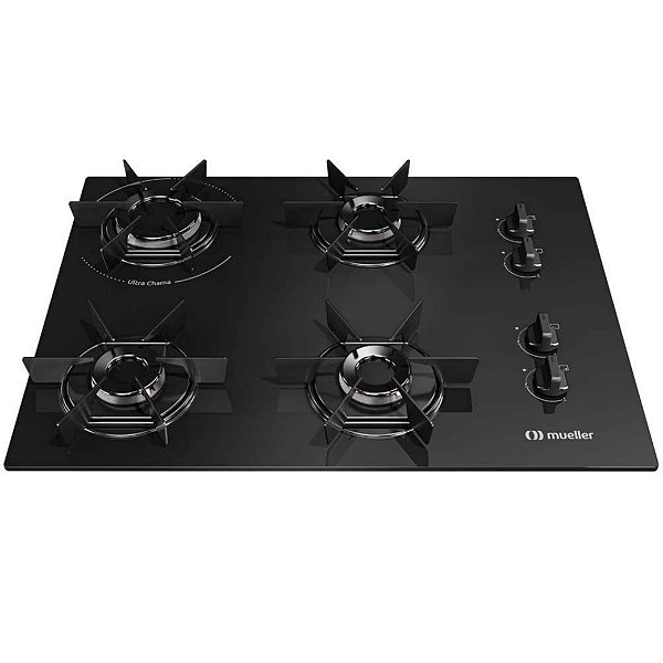 Cooktop a Gás Mueller MCG4BB 4B Mesa de Vidro Ultra Chama Bivolt-PTO