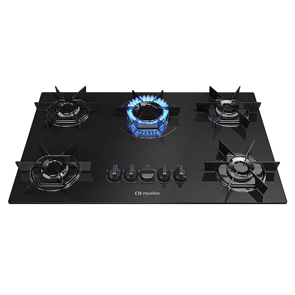 Cooktop a Gás Mueller MCG5BB 5B Mesa de Vidro Ultra Chama Bivolt-PTO