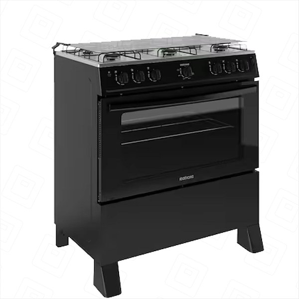Fogão à Gás Itatiaia Star New 6 Bocas Mesa Inox Forno 82 Litros-Preto