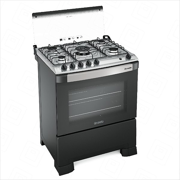 Fogão 5 bocas Mueller Decorato Gourmet  Preto Fosco com Timer e Tripla Chama-Bivolt