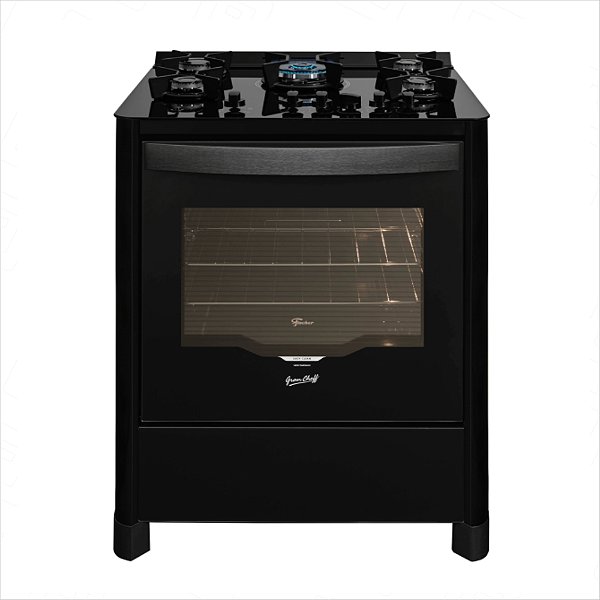 Fogão De Piso A Gás Fischer 5 Bocas Tripla Chama Gran Cheff Cor Preto