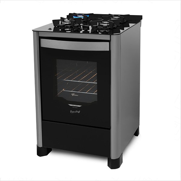 Fogão 4 Bocas Fischer Gran Cheff Mesa Vidro Forno 74 Litros - Bivolt