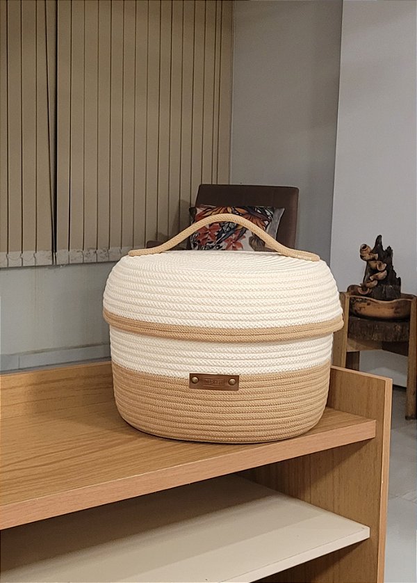 Cesto Redondo em Corda de Algodão | CRU e TORRONE | Com Tampa