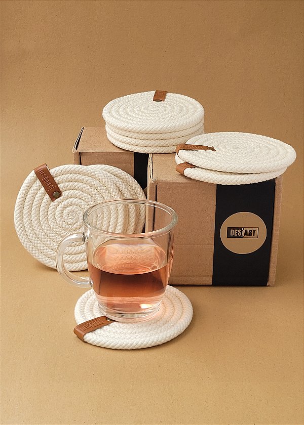 Jogo de porta copos | CORDÃO DE ALGODÃO - ALGODÃO CRU | com 06 unidades