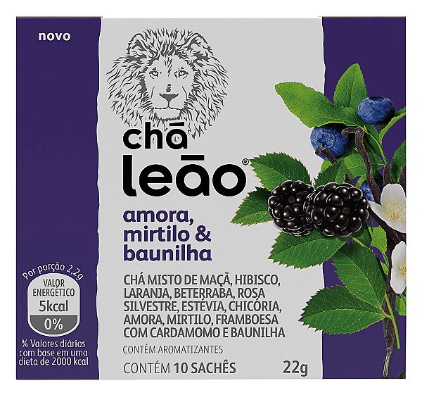 Chá Leão Amora, Mirtilo e Baunilha - 10 Sachês