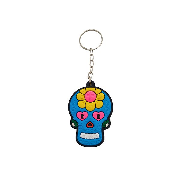Chaveiro de Borracha Caveira Mexicana Azul