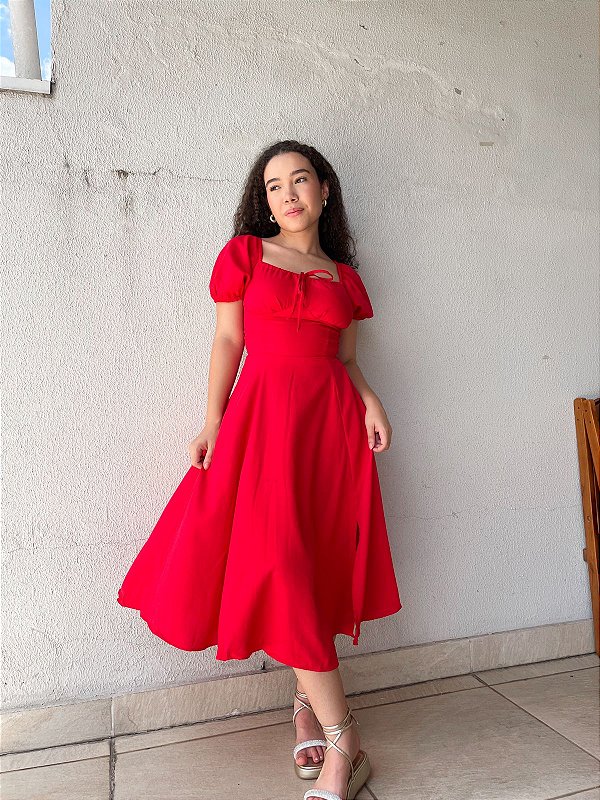 Vestido acinturado com amarração Talita