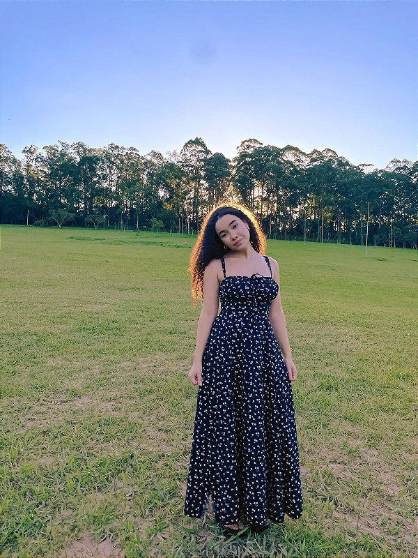 Vestido acinturado com amarração Talita longo flores #combo