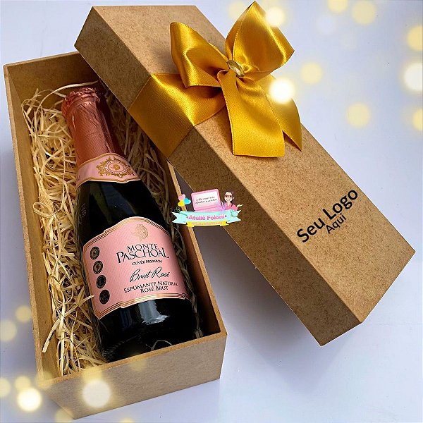 Box com Mini Espumante Rosé e Bombom Corporativo