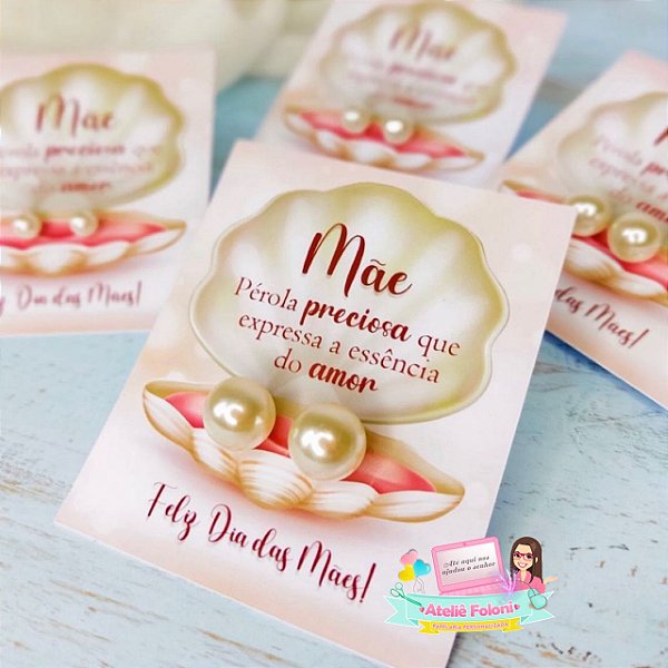 Card + Brinco Pérola Dia das Mães Personalizado