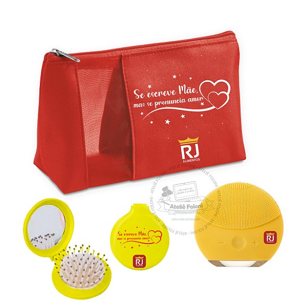 Kit Necessaire + Escova de cabelo com espelho + massageador Facial Personalizado