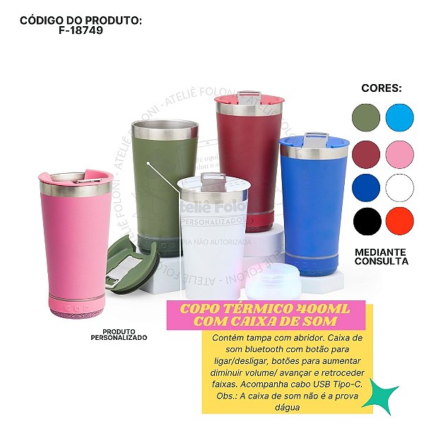 Copo Térmico 400ml com Caixa de Som Personalizado