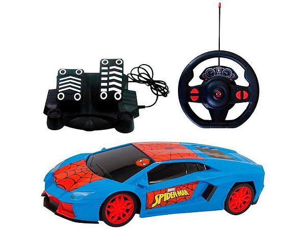 Carro Controle Remoto Volante E Pedais Web Control Spiderman