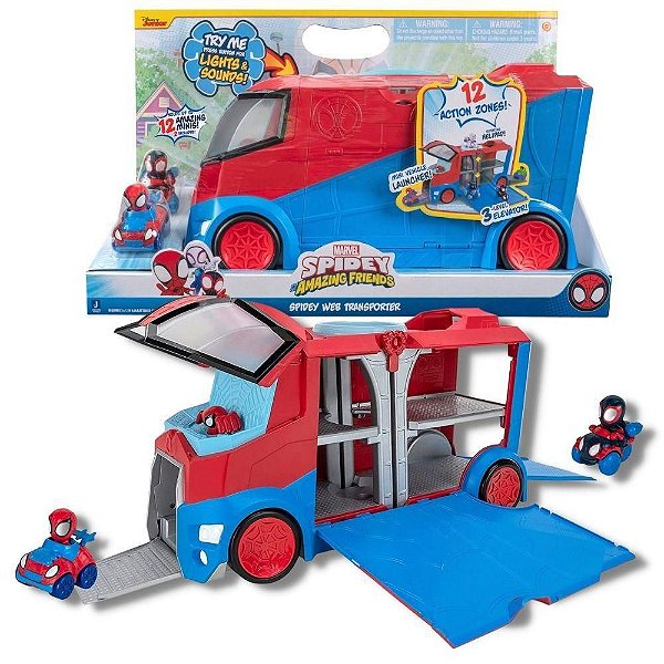 Bonecos Spidey Homem Aranha - Figuras e Veículo Transporter Marvel Sunny