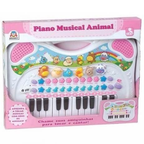 Piano Teclado Musical Animais da Fazenda - Rosa 6408 Braskit