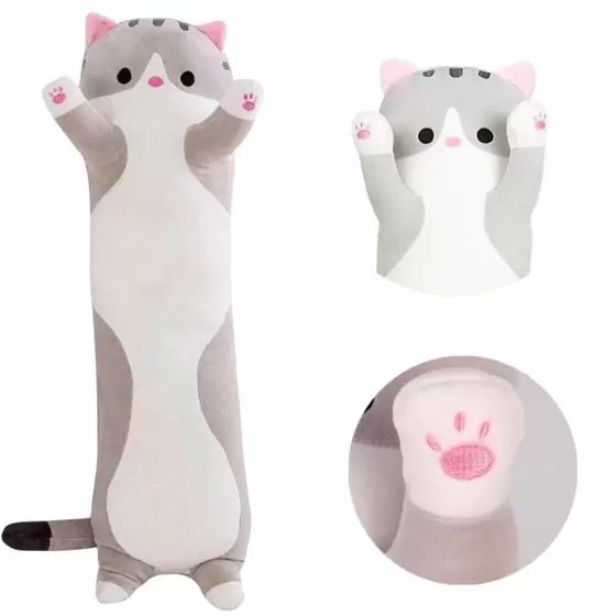 Pelucia Gato Salsicha Cushion Cinza 70cm - Fun
