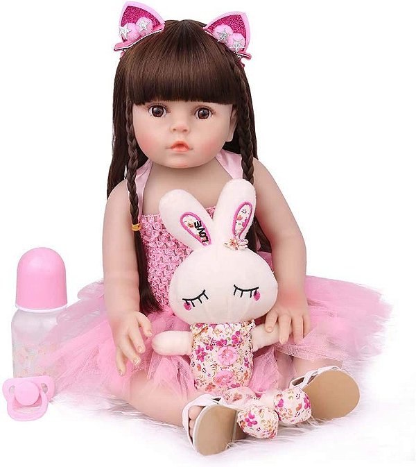 Boneca Bebê Reborn corpo de silicone Menina 47 Cm 