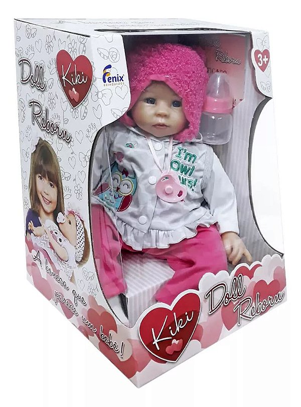 Boneca Bebe Reborn Kiki Toca e Vestido Coruja 50 cm Corpo de Pano