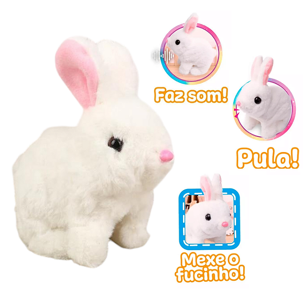 Coelho Pelúcia Branco Pula com Som - Shiny Toys *