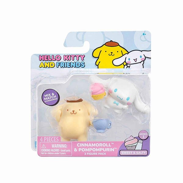 Boneca Pompompurin e Cinnamoroll - Miniatura Hello Kitty e Amigos