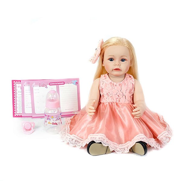 Boneca Bebê Reborn Menina Lisa Loira 45 cm Corpo 100% Vinil 1816