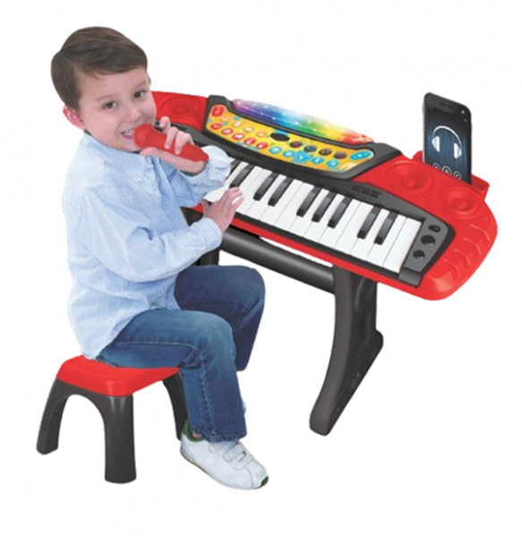 Piano Teclado Infantil Musical com Microfone e Banco