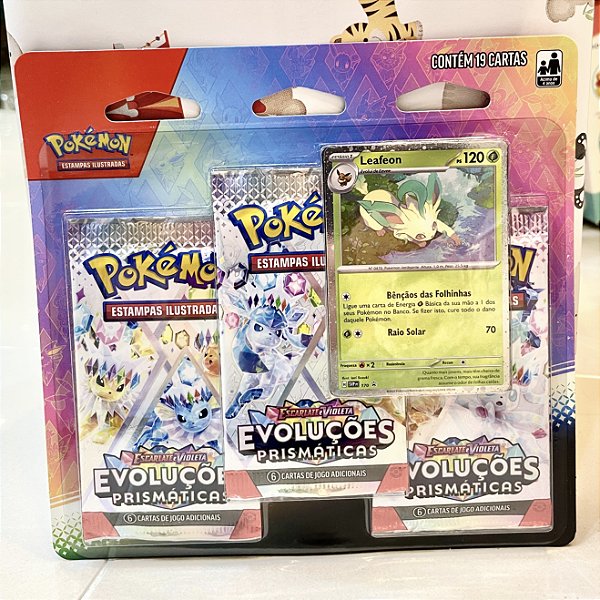 Cartas Pokémon Blister Triplo Evoluções Prismáticas Leafeon *