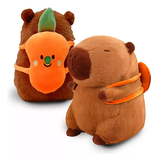 Pelucia de Capivara com Mochila Cenoura 30 cm