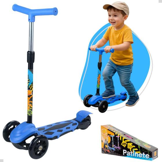 Patinete Infantil AzuL Portátil 3 Rodas e Freio - DM Toys