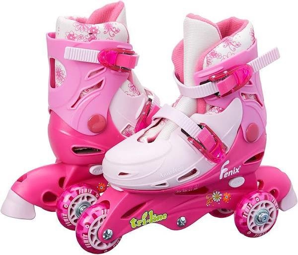 PATINS Infantil Triline Ajustável 30 a 33 Rosa com Kit Proteção