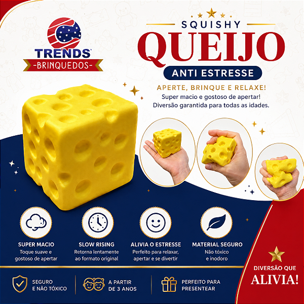 Squishy Queijo Antiestresse Brinquedo Sensorial Apertar