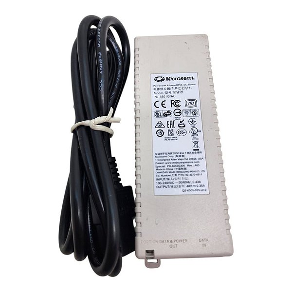 Injetor Poe Ativo Microsemi 3501g 48w 15,4w 2 Portas