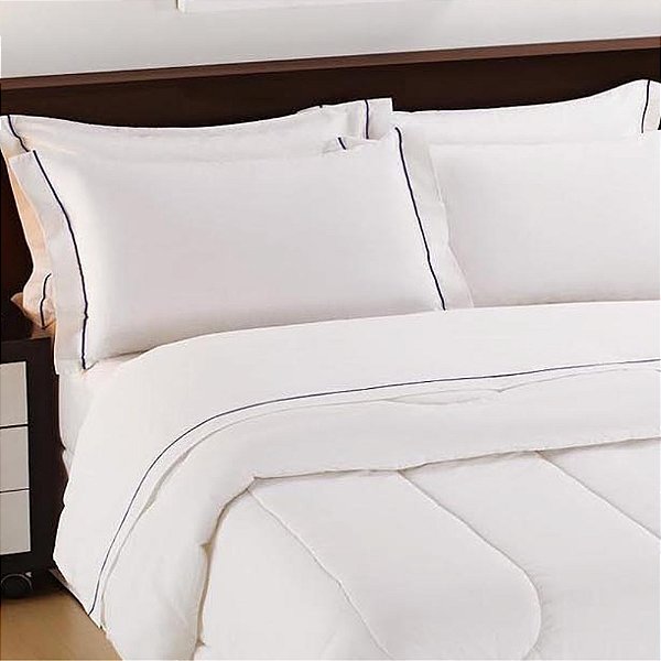 Lençol para Hotel Casal TEKA Profiline 180 Fios com Aba e Friso Azul Marinho 220x243cm