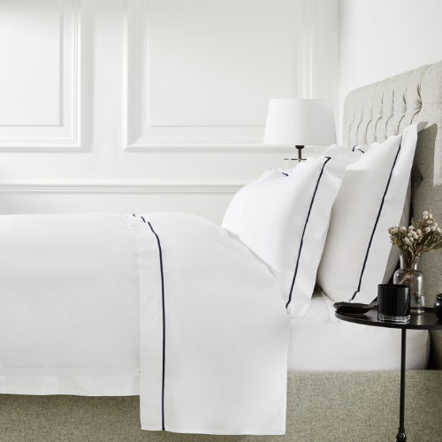 Jogo de Cama 3 peças Solteiro com Festonê Azul Marinho 200 fios Imperial Plus TEKA Profiline