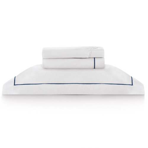 Jogo de Cama 3 peças Solteiro com Festonê Azul Marinho 200 fios Imperial Plus TEKA Profiline