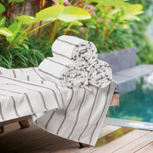 Toalha de Piscina Hotel 86x150cm Capri 430g/m² Listras Cinza Profitel