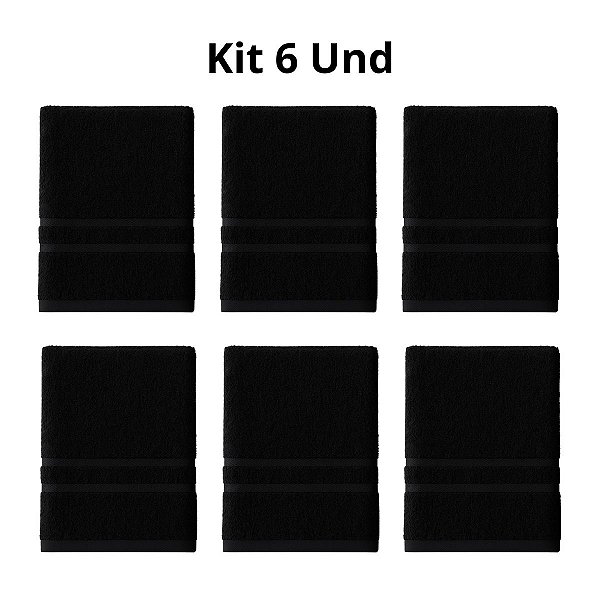 Kit 6 Toalhas de Rosto para Maquiagem 44x72cm Studio Preta 380g/m² Profitel