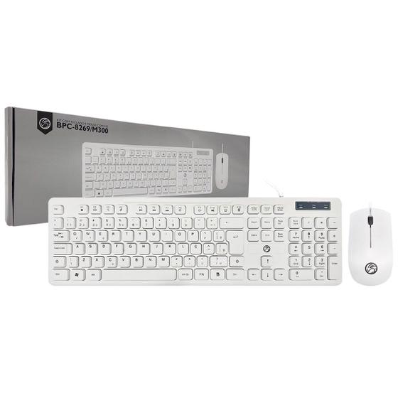 Kit Teclado e Mouse Brasil PC Usb Branco 1000DPI BPC-8269/M300