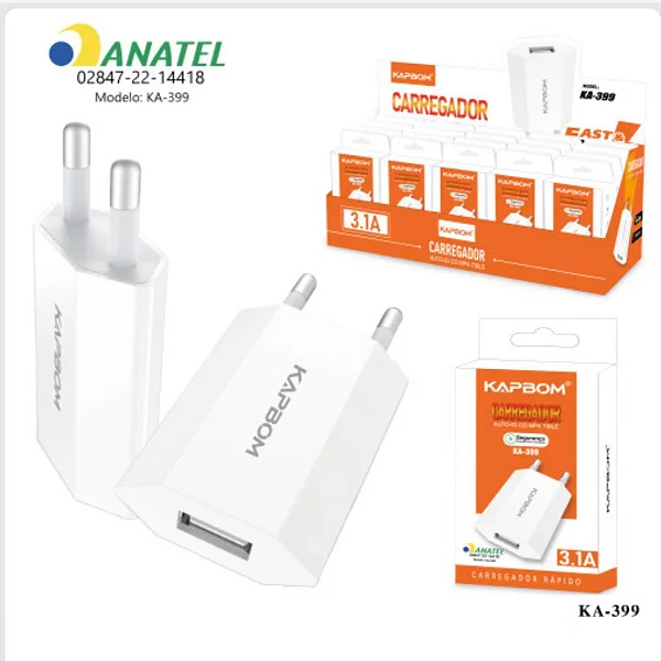FONTE CARREGADOR 1USB 3.1A KAPBOM