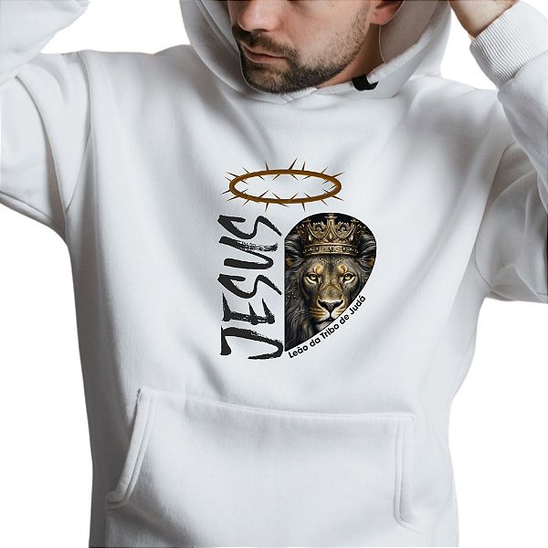 Blusa de Moletom Unissex com Capuz e Bolso Canguru Leão da Tribo de Judá