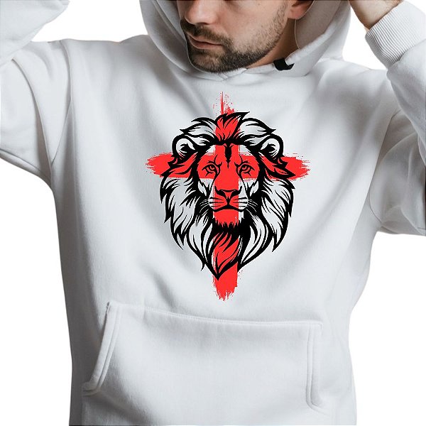 Blusa Moletom Gospel Criativo Leão Cruz Vermelha