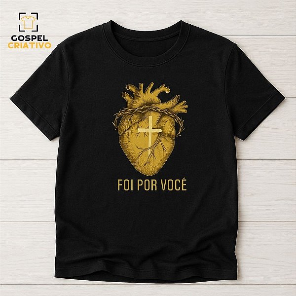 Camiseta Cristã Evangélica Coração Dourado